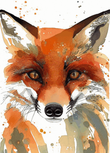 a painting of a fox 's face with a black nose