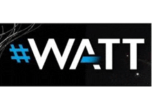 a logo for a company called watt with a blue hashtag on a black background .