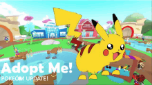 a pikachu in a video game with the words adopt me on the bottom