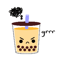 a drawing of a bubble tea with a straw and the word grrr below it