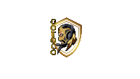 a logo for a company called golfog with a man wearing headphones and a shield