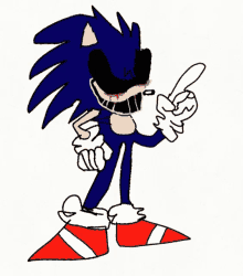 a drawing of a cartoon character , sonic the hedgehog , holding a microphone and pointing at something .