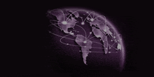 a purple globe with a network of lines going around it