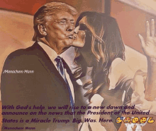 a painting of donald trump and melania trump with a quote by menachem mann