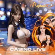 a picture of a woman in a bikini with the words casino live on it