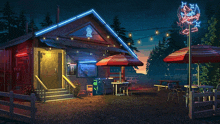 a diner with a neon sign that says ' scott 's lonewolf ' on it