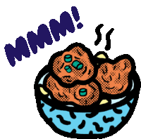 a cartoon illustration of a bowl of food with the word mmmm written above it