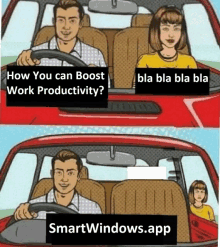 a cartoon of a man and a woman in a car with the words how you can boost work productivity