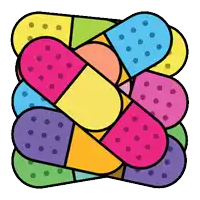 a bunch of colorful bandages are stacked on top of each other .