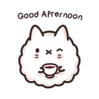 a cartoon of a cat holding a cup of coffee with the words good afternoon written below it