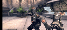 a soldier in a video game with arrows pointing to the left and right