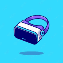 a cartoon illustration of a virtual reality headset floating in the air on a blue background .