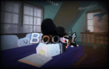 a person laying on a bed with the word boost on the bottom