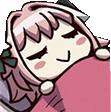 a cartoon girl is sleeping in a pink blanket .