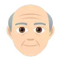 a cartoon illustration of an older man 's face with gray hair and brown eyes