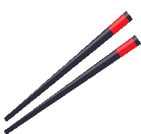 a pair of chopsticks with a red and black handle