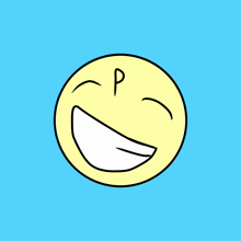 a cartoon smiley face with the letter p on it