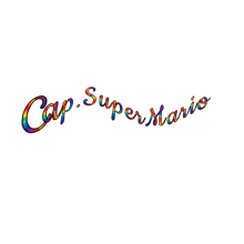 a logo for cap super mario with a rainbow colored font