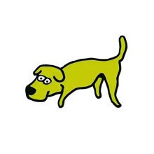 a cartoon drawing of a yellow dog with a black nose