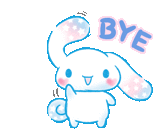 a cartoon of a bunny saying bye with a blue tail .