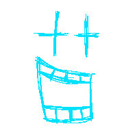 a drawing of a smiling face with two crosses on it