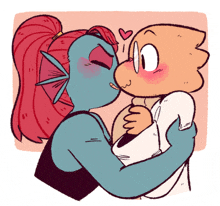 a couple of cartoon characters kissing with a heart above them