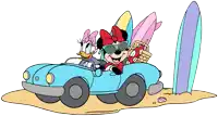 a cartoon of minnie mouse and daisy duck in a car