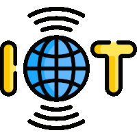 a cartoon icon of a globe with the word iot below it