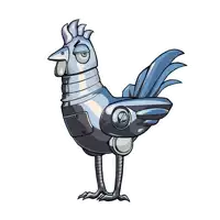 a cartoon of a rooster with a screw in its head