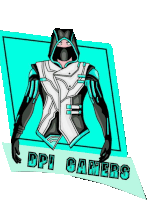 a logo for dpi gamers shows a man in a futuristic suit