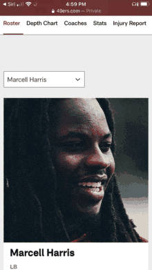 marcel harris is listed on the roster page of the 49ers website