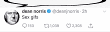 a tweet from dean norris says sex gifs and has 153 likes