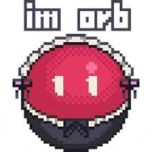 a pixel art drawing of a red ball with the words im orb below it