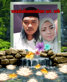 a picture of a man and a woman with the words waalaikumsalam wr.wb written above them