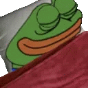 a frog is laying in bed with a pillow and a blanket .