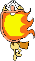 a pixel art drawing of a cartoon character with a fireball in his mouth .