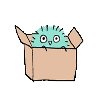 a cartoon of a hedgehog in a cardboard box .