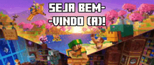 a pixel art advertisement for a video game called seja bem-vindo