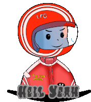 a cartoon character wearing a helmet with lfg on it