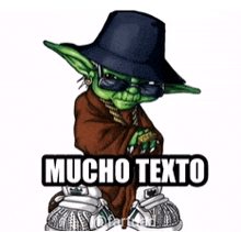 a cartoon of a green goblin wearing a black hat and sunglasses says mucho texto