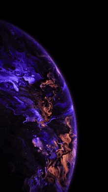 a close up of a purple and orange planet with a black background