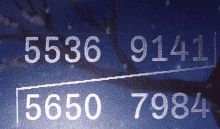 the numbers 5536 9141 and 5650 7984 are on a blue surface