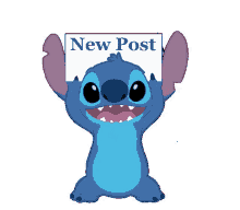 stitch holds up a sign that says new post