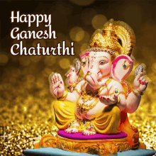 a picture of a statue of ganesha with the words happy ganesh chaturthi below it