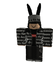 a roblox character wearing a bunny hat and supreme clothes