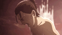 a drawing of a man with a ponytail looking down