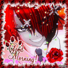 a picture of a man with red hair and the words " good morning "