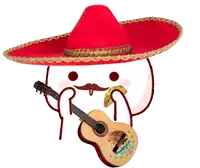 a cartoon character wearing a red sombrero and holding a guitar