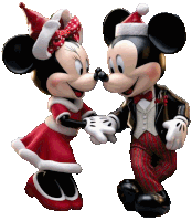 a mickey mouse and minnie mouse figurine holding hands