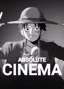 a black and white poster of monkey d luffy from one piece wearing a hat and a suit .